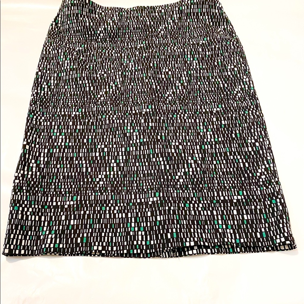 Printed, black, white, and green skirt. Perfect for the office or church.